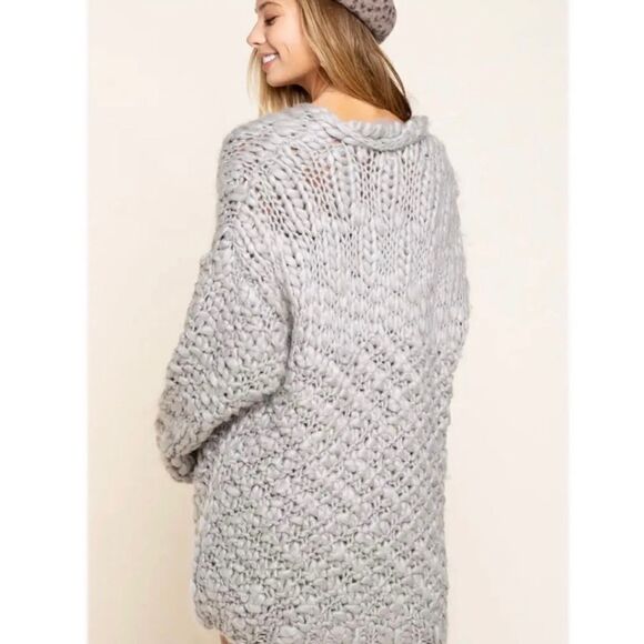 COPY - chunky Knit Open Front Cardigan in Gray - Picture 4 of 14